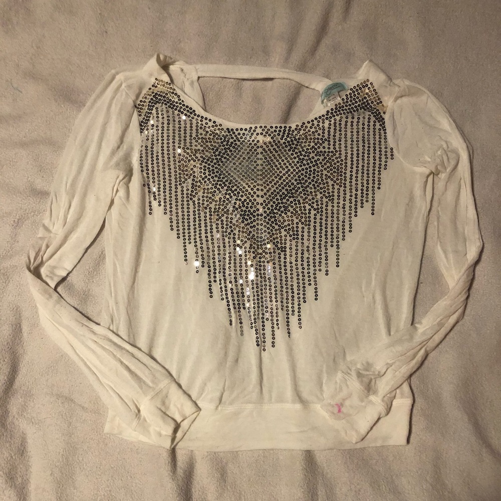 *6 for $10!* Cream Sequin Tribal Longsleeve Back Cutout Sparkle